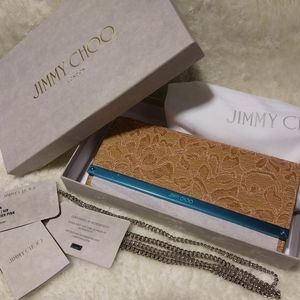 BNIB JIMMY CHOO Milla powder pink lace clutchbag
